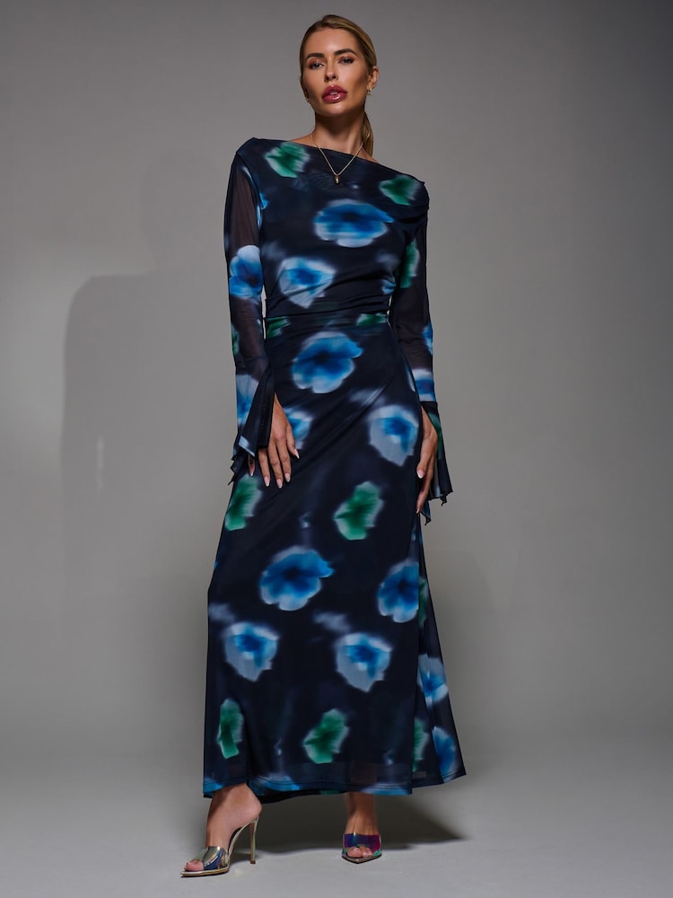Jolie Moi Chrome Black Long Sleeve Slash Neck Maxi Dress - Image 6 of 6 Jolie Moi Chrome Black Long Sleeve Slash Neck Maxi Dress - Image 6 of 6