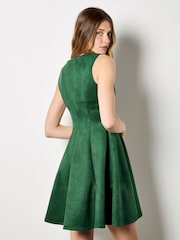 Apricot Green V-Neck Suedette Skater Dress - Image 2 of 4