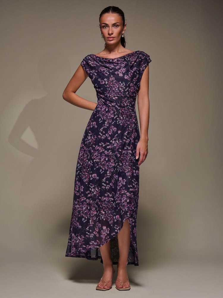 أرجواني - Jolie Moi Asymmetric Draped Mesh Maxi Dress - صورة 2 من 6 أرجواني - Jolie Moi Asymmetric Draped Mesh Maxi Dress - صورة 2 من 6