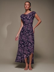 أرجواني - Jolie Moi Asymmetric Draped Mesh Maxi Dress - صورة 4 من 6