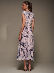 Jolie Moi Natural Slash Neck Ruched Mesh Maxi Dress - Image 2 of 6