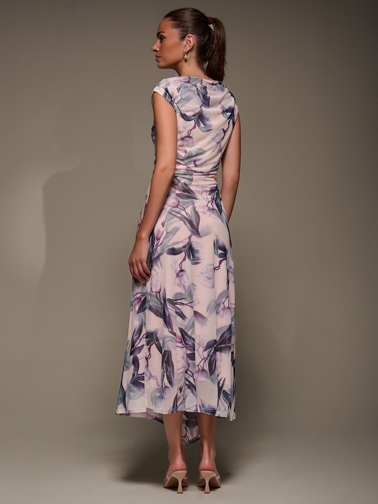 Jolie Moi Natural Slash Neck Ruched Mesh Maxi Dress - Image 2 of 6