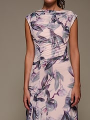 Jolie Moi Natural Slash Neck Ruched Mesh Maxi Dress - Image 3 of 6