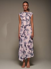 Jolie Moi Natural Slash Neck Ruched Mesh Maxi Dress - Image 4 of 6