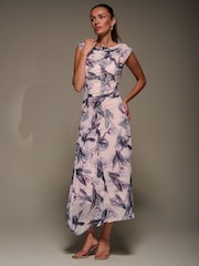 Jolie Moi Natural Slash Neck Ruched Mesh Maxi Dress - Image 5 of 6