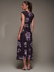 Jolie Moi Purple Slash Neck Ruched Mesh Maxi Dress - Image 5 of 6