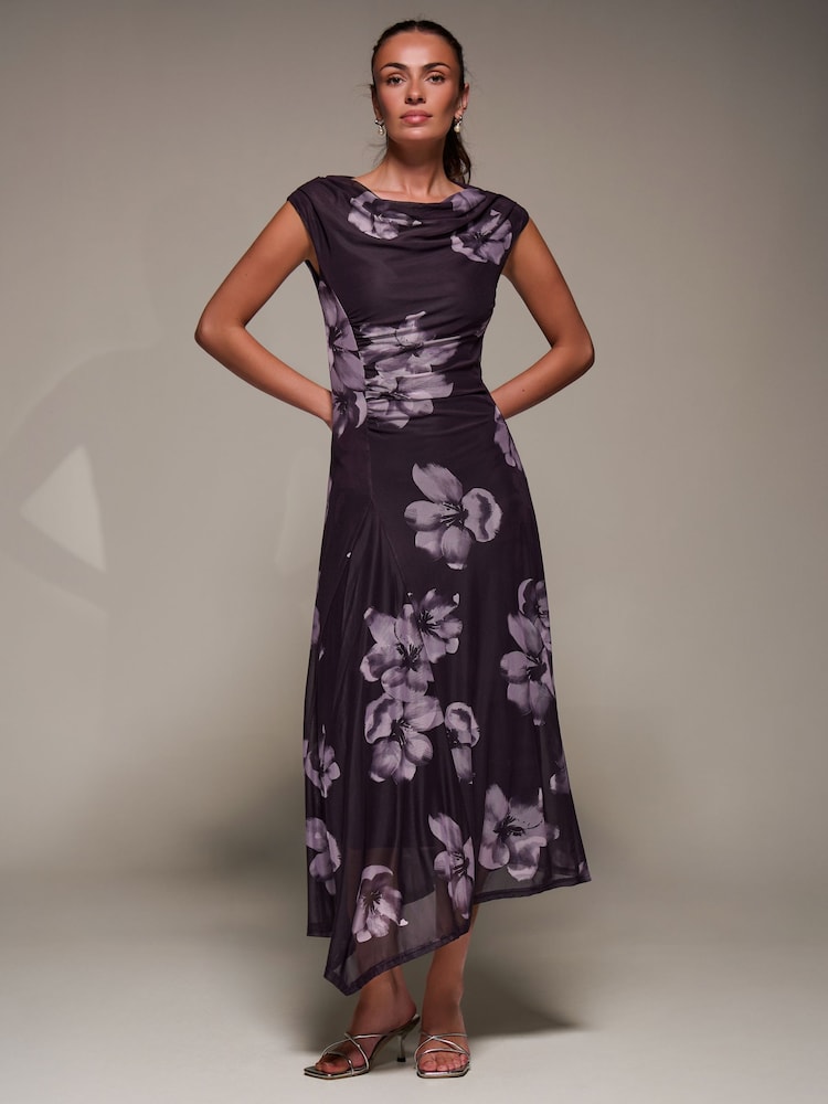 open lace back dress Priestess Flocked Mesh Maxi Dress - Purple | Disturbia main image 1