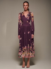 Jolie Moi Red Long Sleeve Printed Mesh Midaxi Dress - Image 1 of 6