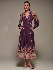 Jolie Moi Red Long Sleeve Printed Mesh Midaxi Dress - Image 2 of 6