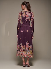 Jolie Moi Red Long Sleeve Printed Mesh Midaxi Dress - Image 4 of 6