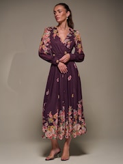 Jolie Moi Red Long Sleeve Printed Mesh Midaxi Dress - Image 5 of 6