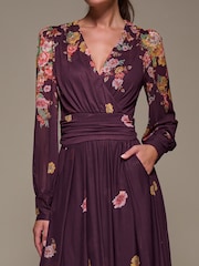 Jolie Moi Red Long Sleeve Printed Mesh Midaxi Dress - Image 6 of 6
