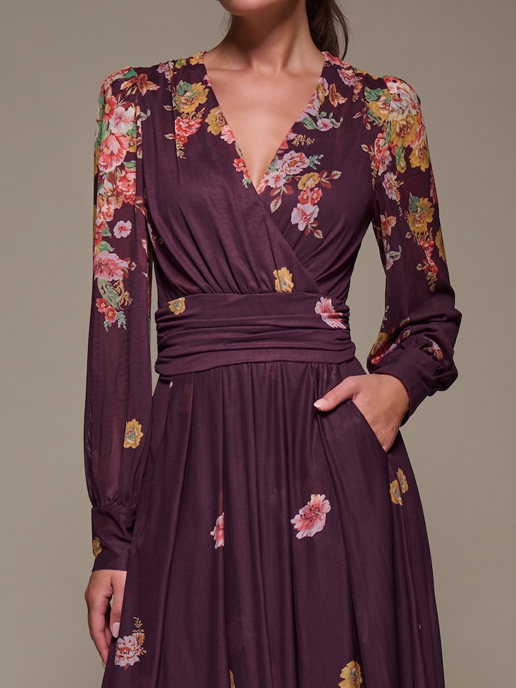Jolie Moi Red Long Sleeve Printed Mesh Midaxi Dress - Image 6 of 6 Jolie Moi Red Long Sleeve Printed Mesh Midaxi Dress - Image 6 of 6