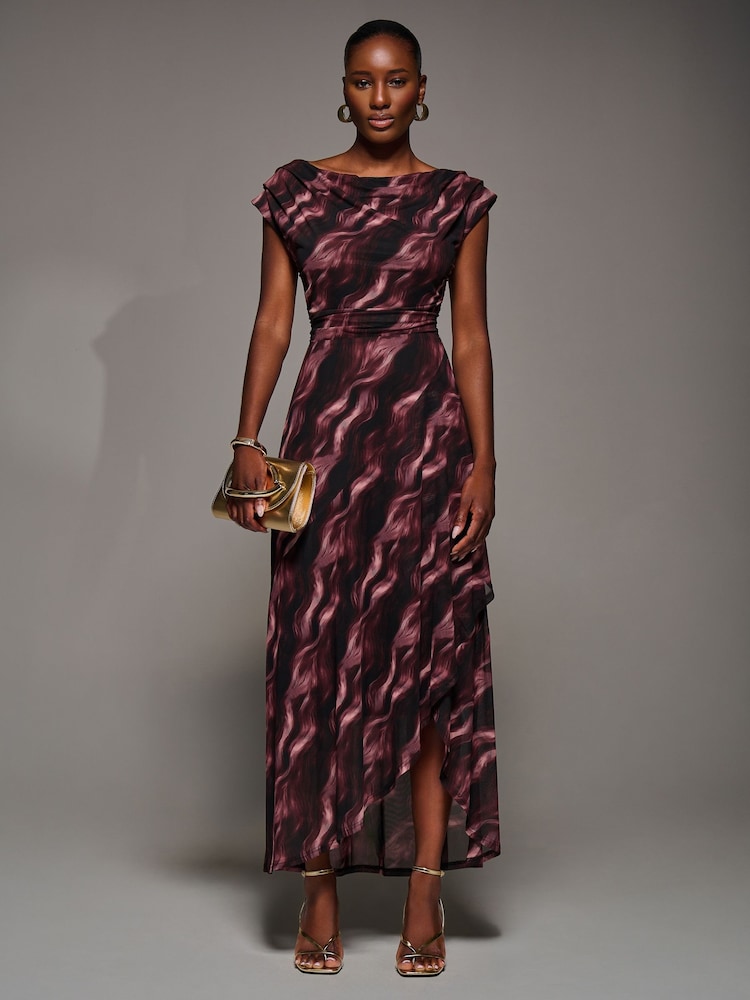 وردي - Jolie Moi Asymmetric Draped Mesh Maxi Dress - صورة 1 من 6 وردي - Jolie Moi Asymmetric Draped Mesh Maxi Dress - صورة 1 من 6