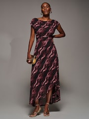وردي - Jolie Moi Asymmetric Draped Mesh Maxi Dress - صورة 2 من 6