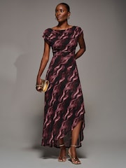 وردي - Jolie Moi Asymmetric Draped Mesh Maxi Dress - صورة 4 من 6