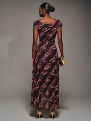 وردي - Jolie Moi Asymmetric Draped Mesh Maxi Dress - صورة 5 من 6