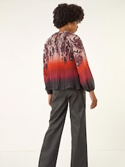 Roman Orange Floral Placement Pleated Tunic Top - Image 3 of 5