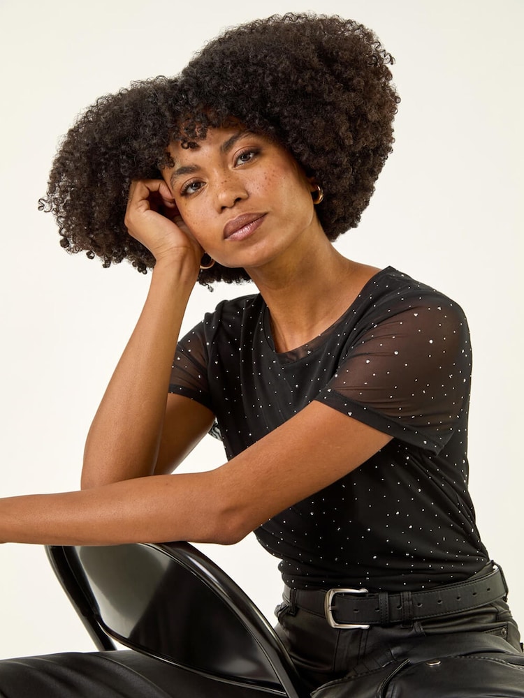 Roman Black Shimmer Hotfix Stretch T-Shirt - Image 1 of 5 Roman Black Shimmer Hotfix Stretch T-Shirt - Image 1 of 5