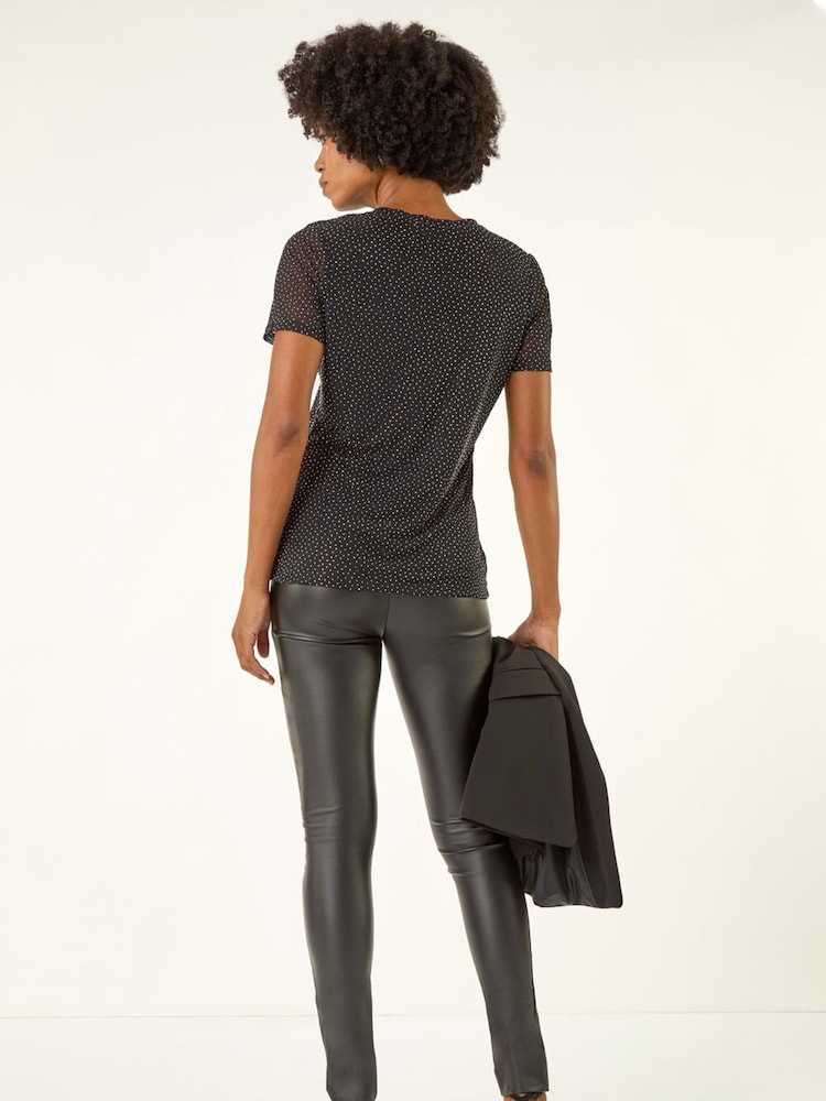 Roman Black Hotfix Keyhole Stretch Blouse - Image 2 of 5 Roman Black Hotfix Keyhole Stretch Blouse - Image 2 of 5