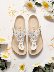 Birkenstock White Gizeh Leather Flowers Sandals - Image 1 of 1