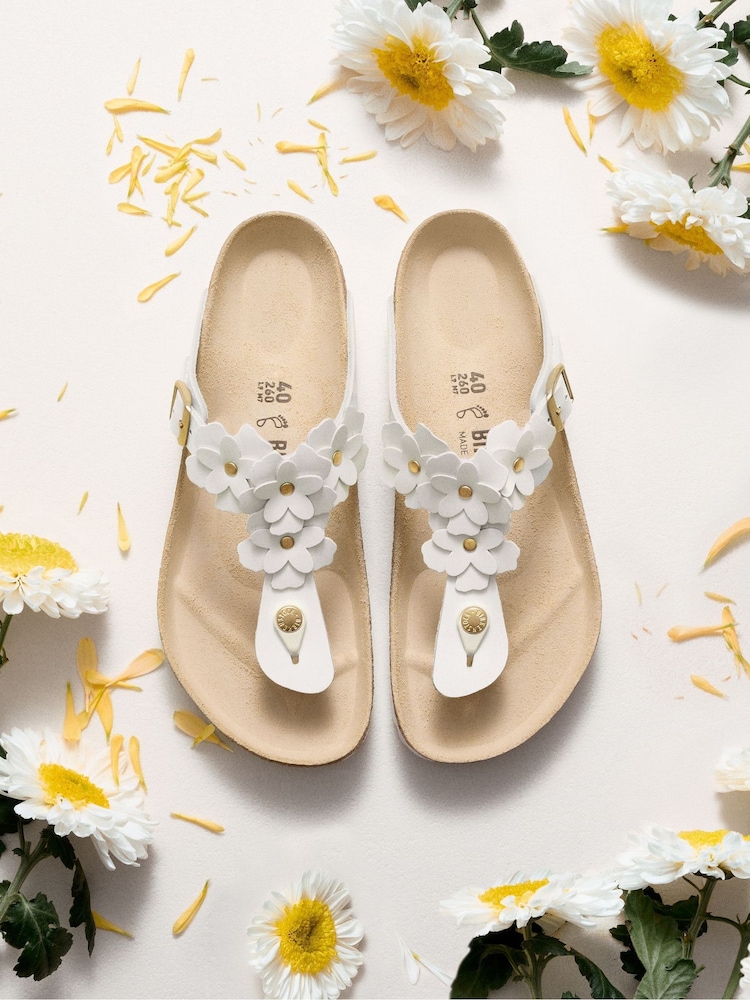 Birkenstock White Gizeh Leather Flowers Sandals - Image 1 of 1 Birkenstock White Gizeh Leather Flowers Sandals - Image 1 of 1