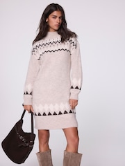 Mint Velvet Grey Graphic Knit Mini Dress - Image 1 of 8