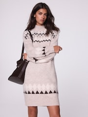 Mint Velvet Grey Graphic Knit Mini Dress - Image 2 of 8
