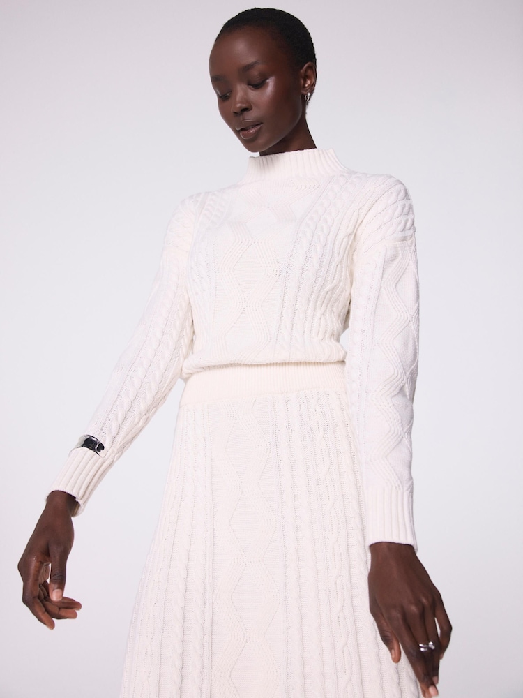 cable knit white dress PEARL CABLE KNIT DRESS WITHOUT LINING
