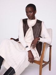 Mint Velvet White Cream Cable Knit Midi Dress - Image 5 of 8