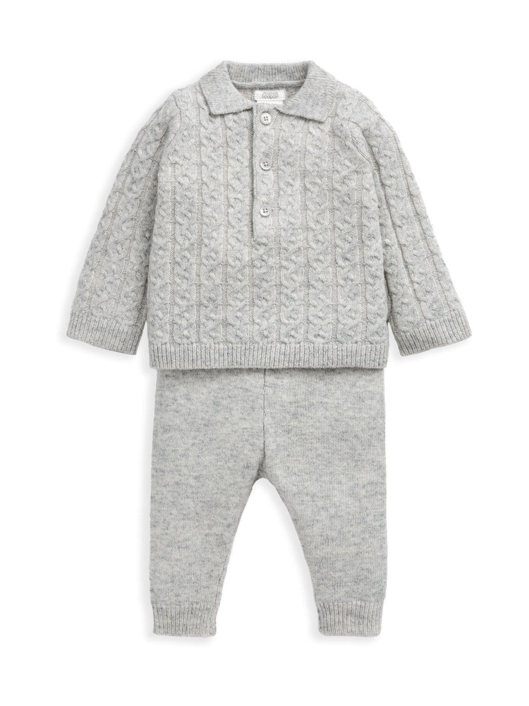 Mamas & Papas Grey Cable Knit Jumper & Trouser Set - Image 2 of 4 Mamas & Papas Grey Cable Knit Jumper & Trouser Set - Image 2 of 4