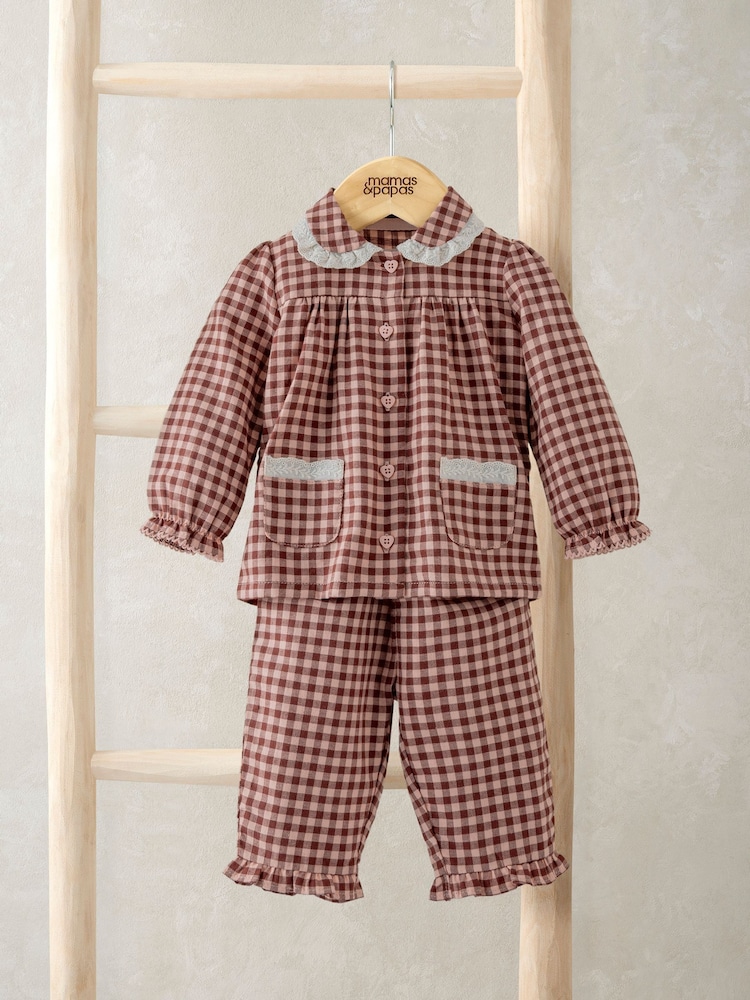 Mamas & Papas Red Lace Trim Gingham Pyjamas - Bild 1 von 5