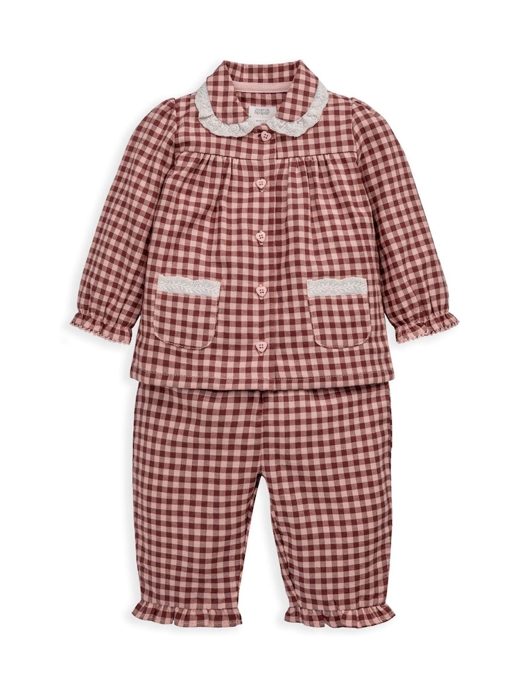 Mamas & Papas Red Lace Trim Gingham Pyjamas - Image 2 of 5 Mamas & Papas Red Lace Trim Gingham Pyjamas - Image 2 of 5