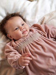 Mamas & Papas Pink Smock Velvet Dress & Bloomers - Image 3 of 8