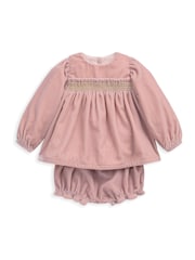 Mamas & Papas Pink Smock Velvet Dress & Bloomers - Image 5 of 8
