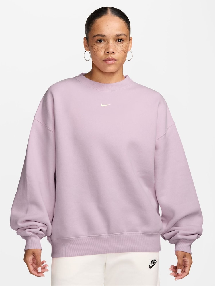 Nike Bleached Lilac Studio Fleece Oversized Crew Neck Sweat Top - Image 1 of 3 Nike Bleached Lilac Studio Fleece Oversized Crew Neck Sweat Top - Image 1 of 3