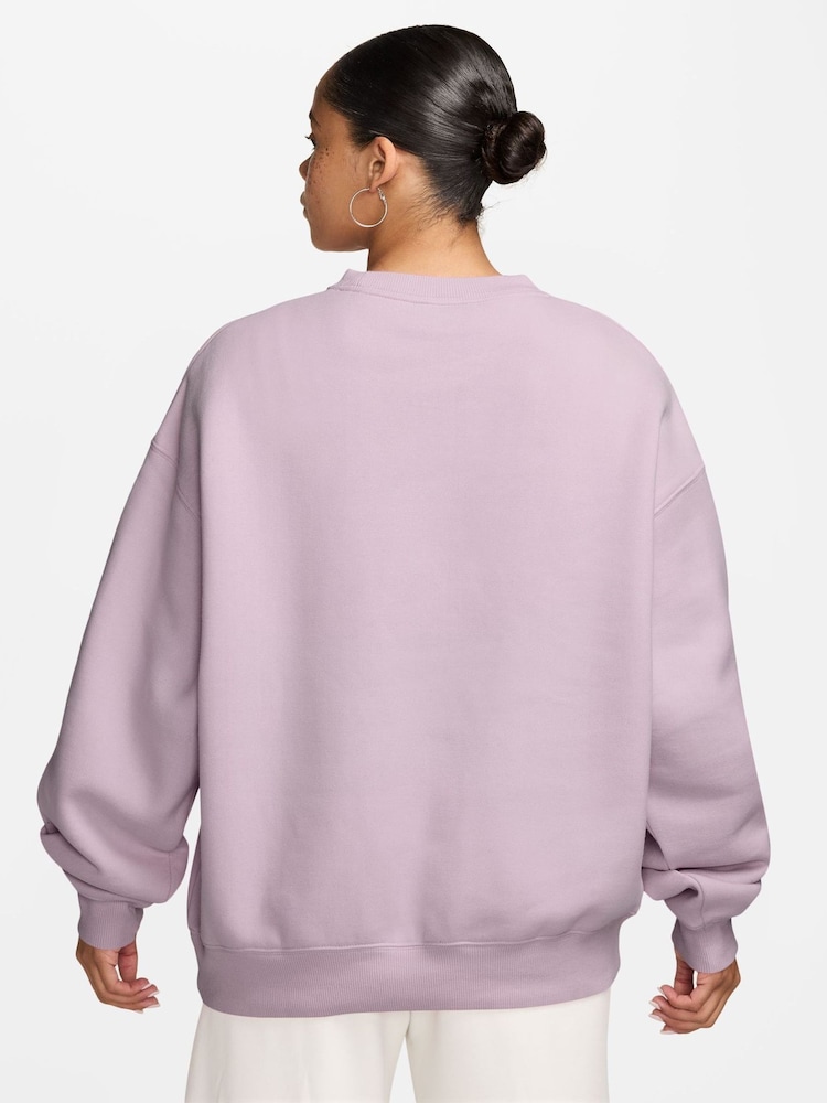 Nike Bleached Lilac Studio Fleece Oversized Crew Neck Sweat Top - Image 2 of 3 Nike Bleached Lilac Studio Fleece Oversized Crew Neck Sweat Top - Image 2 of 3