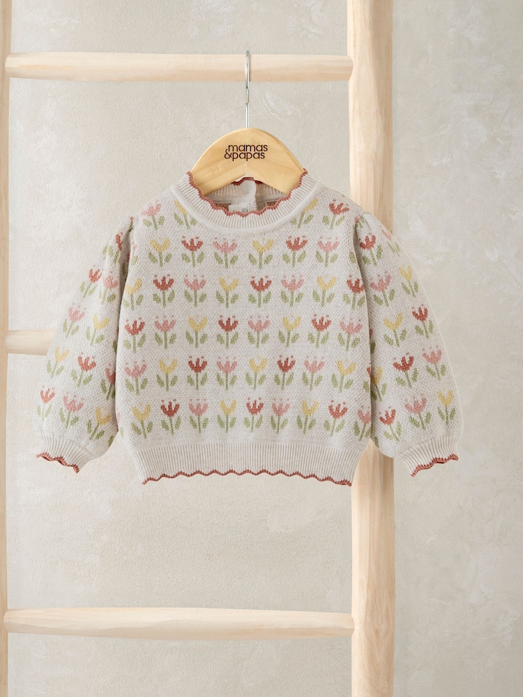 Mamas & Papas Flower Bed Knitted Brown Jumper - Image 1 of 2