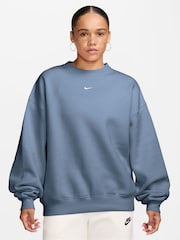 Nike Work Blue Studio Fleece Oversized Crew Neck Sweat Top - Image 1 of 3