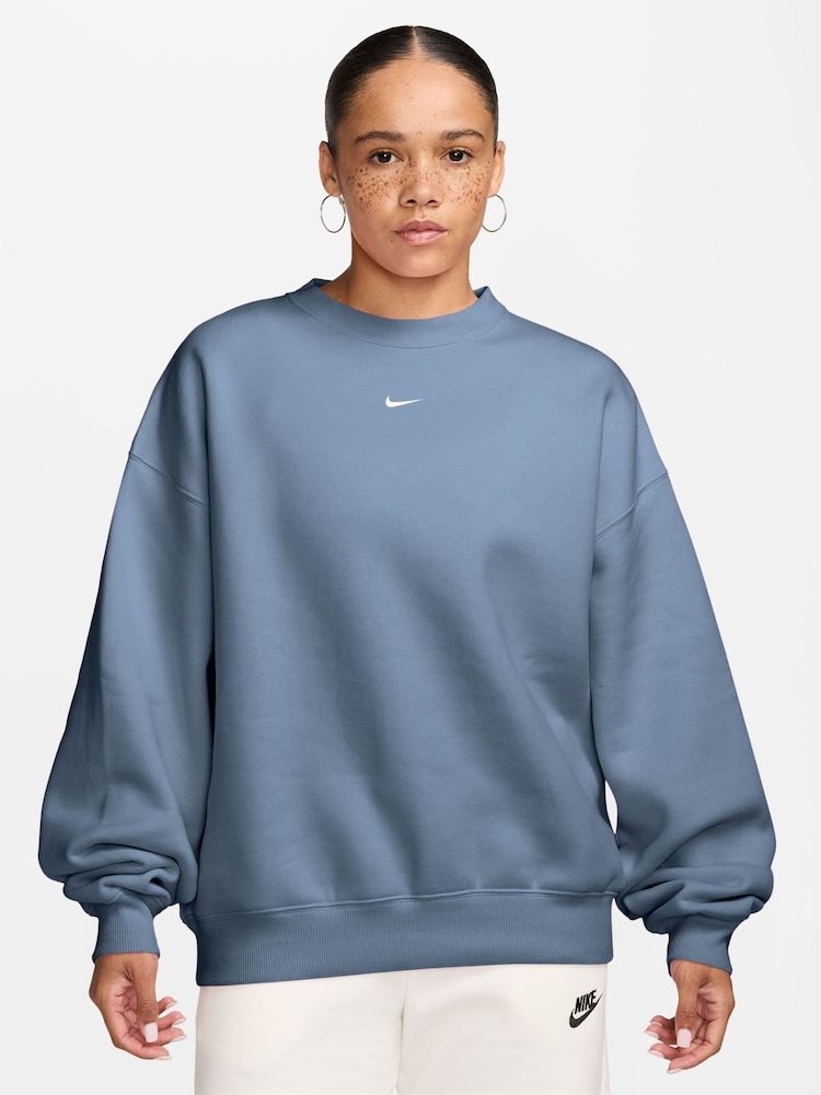 Nike Work Blue Studio Fleece Oversized Crew Neck Sweat Top - Image 1 of 3
