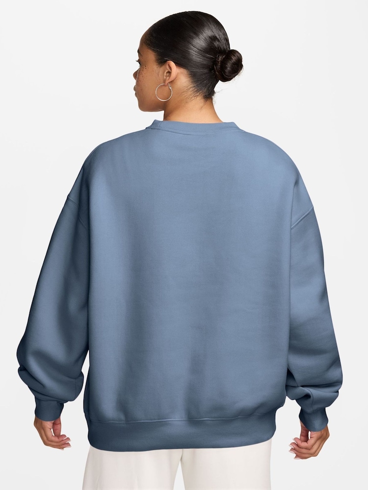 Nike Work Blue Studio Fleece Oversized Crew Neck Sweat Top - Image 2 of 3