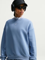 Nike Work Blue Studio Fleece Oversized Crew Neck Sweat Top - Image 4 of 5