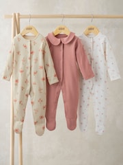 Mamas & Papas Pink Dusky Floral Sleepsuits Pack of 3 - Image 1 of 2
