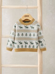Mamas & Papas Moose Fairisle Knitted Brown Jumper - Image 1 of 2