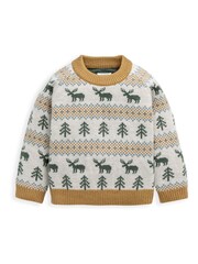 Mamas & Papas Moose Fairisle Knitted Brown Jumper - Image 2 of 2