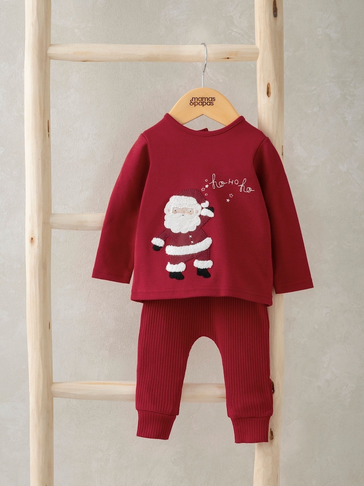Mamas & Papas Red Chistmas Santa Jersey Pyjamas - Image 1 of 4