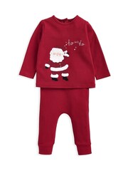 Mamas & Papas Red Chistmas Santa Jersey Pyjamas - Image 2 of 4