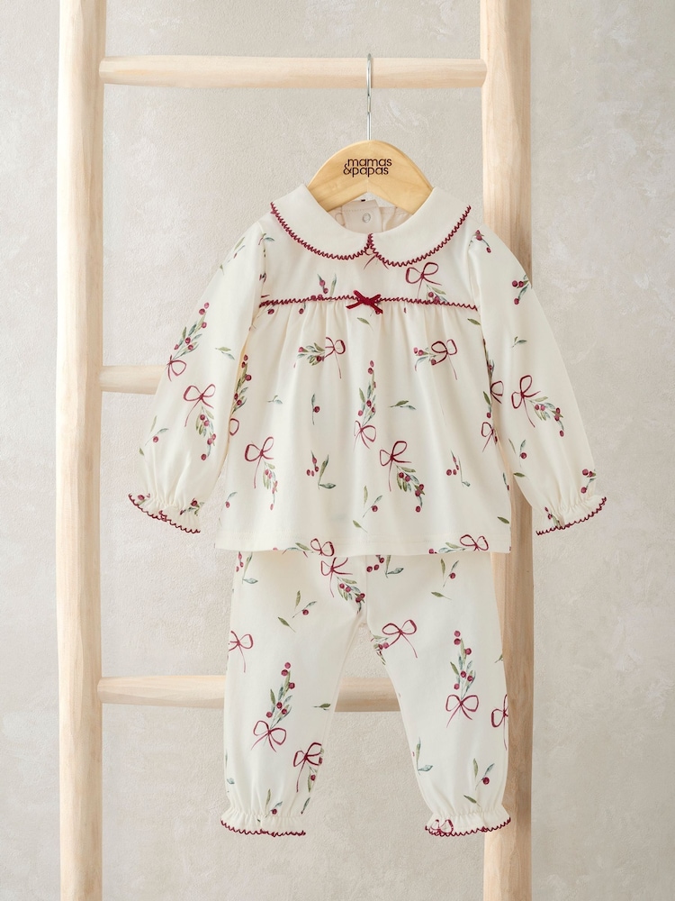 Mamas & Papas Red Mistletoe Print Christmas Pyjamas - Bild 1 von 6