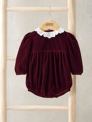 Mamas & Papas Red Velvet Romper with Lace Collar - Image 1 of 3