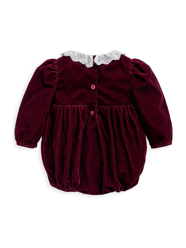 Mamas & Papas Red Velvet Romper with Lace Collar - Image 3 of 3